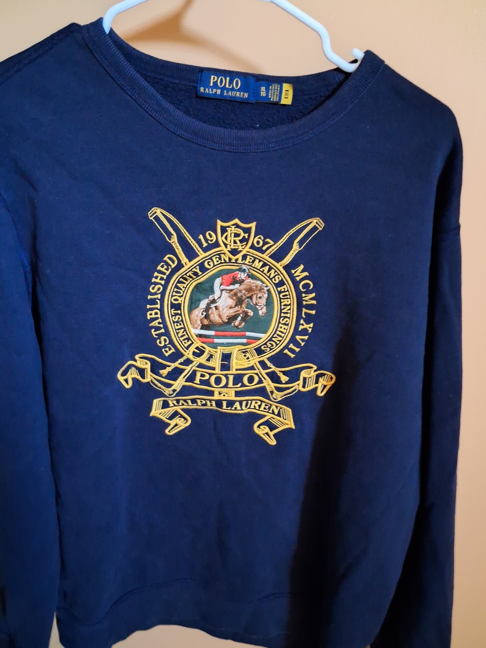 POLO RALPH LAUREN MEN'S EQUESTRIAN HORSE GOLD CREST SWEATSHIRT SZ Xl